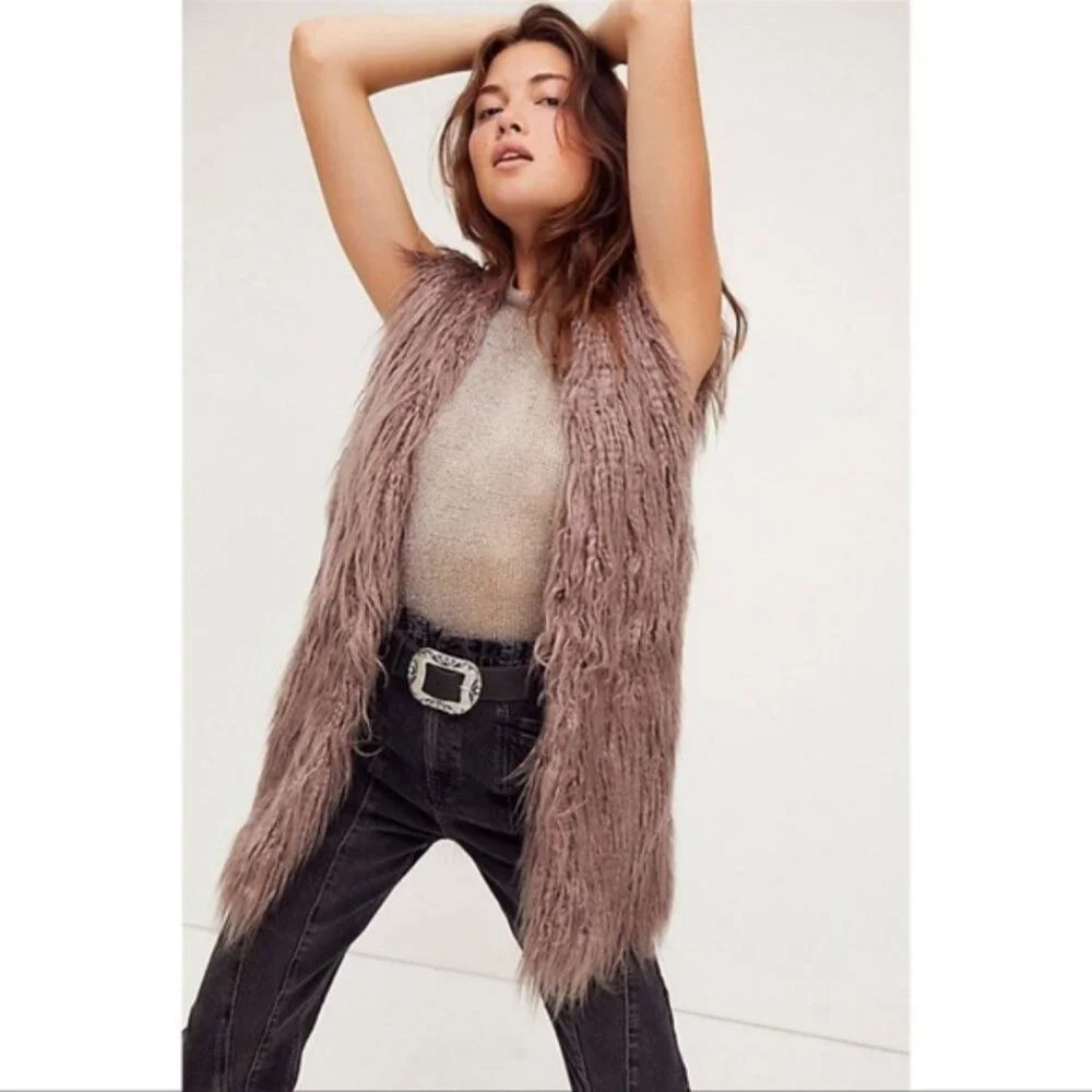 NWOT Free People Starlight Mongolian Shaggy Faux Fur Vest